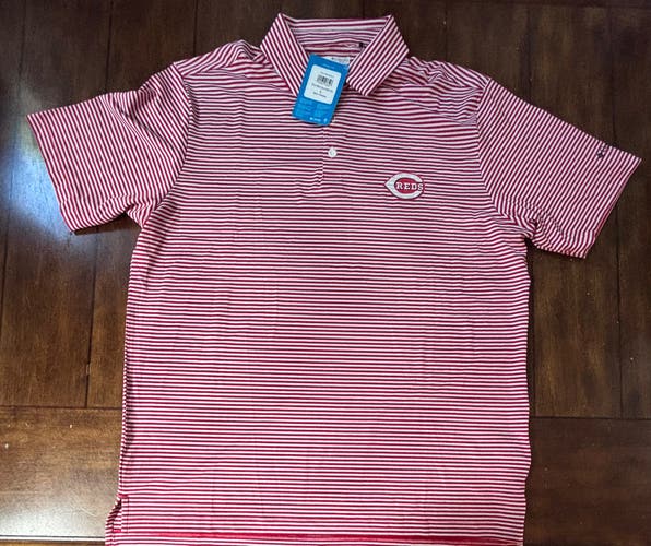 Cincinnati Reds Columbia Golf Men's Striped Red Polo Shirt Size Large NWT