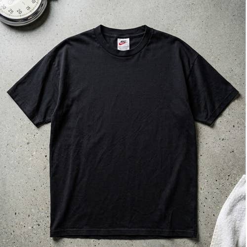 Vintage Nike Silver Tag T-Shirt XL Black Tonal Embroidered Swoosh Y2K Boxy