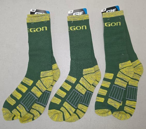 60619-1 Mens NCAA OREGON DUCKS Crew Socks Lot of 3 Pair LARGE New