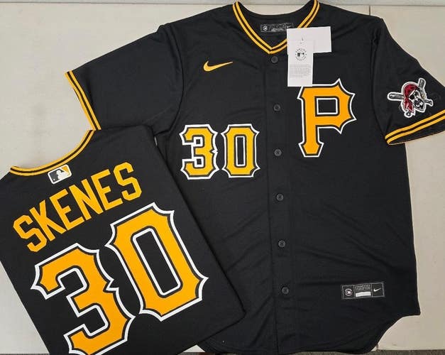60624 Pittsburgh Pirates PAUL SKENES 100% REAL Sewn Baseball JERSEY BLACK NWT