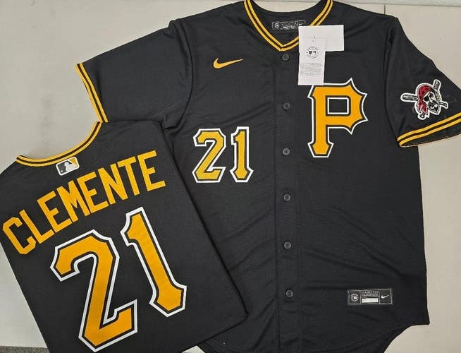 60624 Pittsburgh Pirates ROBERTO CLEMENTE 100% REAL Sewn Baseball JERSEY BLACK