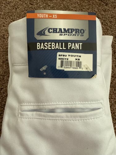 White Unisex XS Youth Champro Game Pants (New)