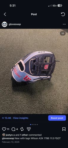 Wilson A2K RH Infield Baseball Glove 11.5" (New)