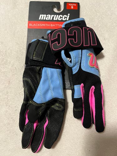 NEW Marucci (Youth S) Blacksmith Batting Gloves Baseball Softball Black/Pink/Baby Blue
