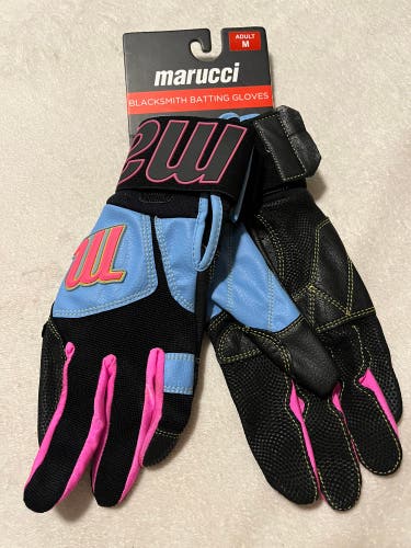 NEW Marucci Adult M Blacksmith Batting Gloves Baseball Softball Black/Pink/Baby Blue