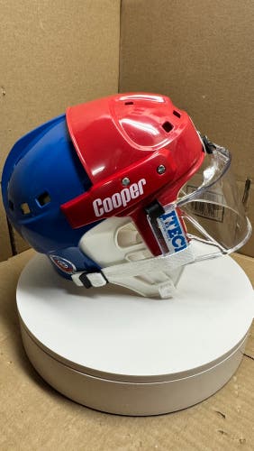 VINTAGE ERIC LINDROS OSHAWA GENERALS CUSTOM COOPER SK2000 LARGE HOCKEY HELMET WITH RARE ITECH VISOR
