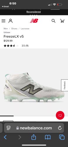 White Unisex Size M 12.5 (W 13.5) Adult New Balance Freeze Mid Top Molded Cleats (New)
