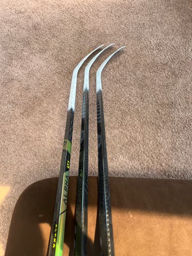Warrior Left Hand Hockey Sticks; 2 QR6 85 Flex W28 and 1 LX3 Pro W03 85 Flex
