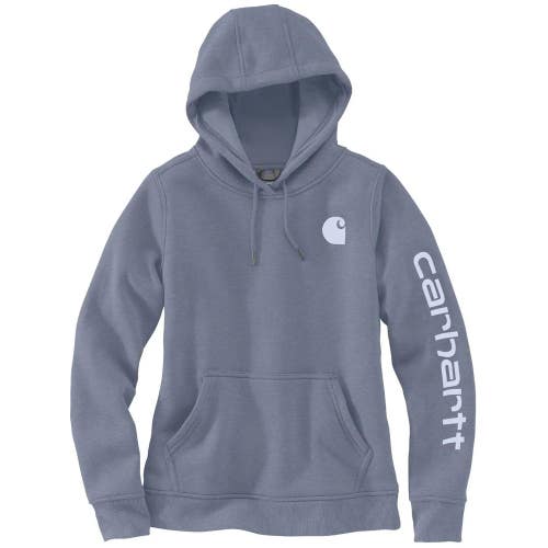 Carhartt Clarksburg Hoodie Women's Gray White Relaxed Fit Logo Sleeve JAX1697
