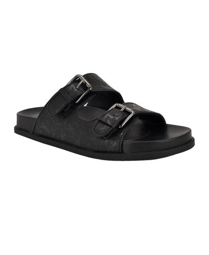 Calvin Klein Vibe Sandals Women's US 8 Black Saffiano Logo Slip On Hawk2947