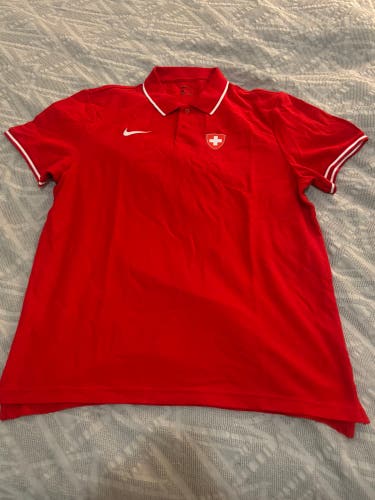 Team Switzerland IIHF Ice Hockey Nike Short Sleeve Polo Shirt Adult XL