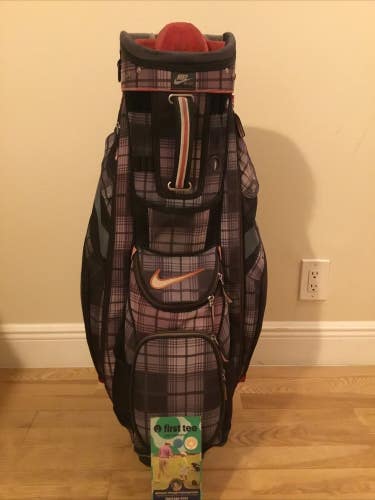 Nike Golf Checkered Pattern Cart Bag with 14-way Dividers & Rain Cover