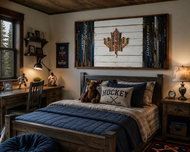 Rustic Canadian Flag Hockey Stick Wall Art - 29” x 57”