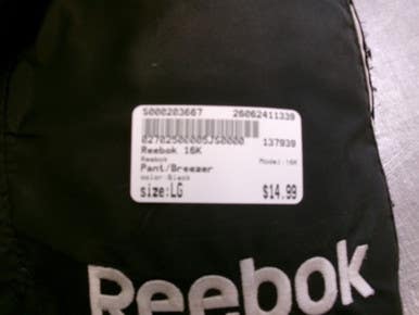 Used Reebok 16K Junior Pant Black LG 11339-S000203667