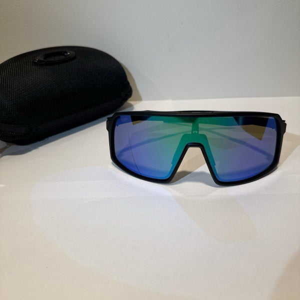 Oakley Sutro, sunglasses, blue and green lens in a black frame with Oakley case and microfiber cloth