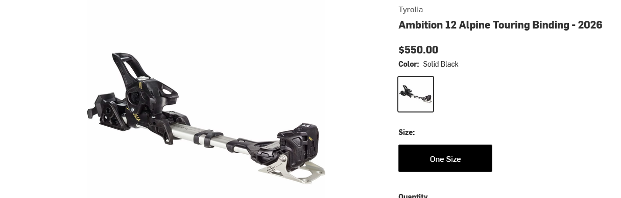 NEW Tyrolia ski bindings AMBITION 12 MN W/O BR.[C]s.bk 2026   no brakes