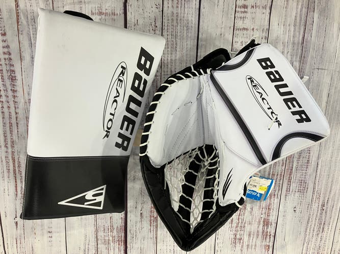 White Intermediate Bauer Reactor R5 Pro Goalie Glove & Blocker Set Regular (New)