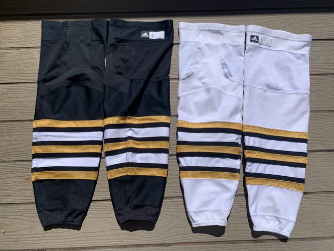 Boston Bruins Centennial SET OF 2 Black & White Large Pro Stock Adidas Socks *Read Full Description*