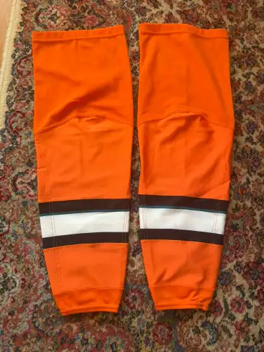 San Jose Barracuda (AHL Sharks) CCM Orange Game Socks Large Made in Canada *Read Full Description*