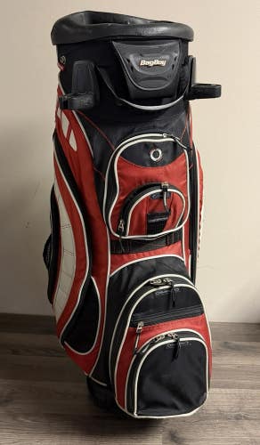 Bag Boy Revolver Plus Golf Cart Bag Rotating 14 Way Top w/Rain Hood Black/Red