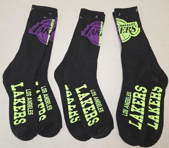 ST2 Mens NBA LOS ANGELES LAKERS Crew Socks Lot of 3 Pair LARGE New