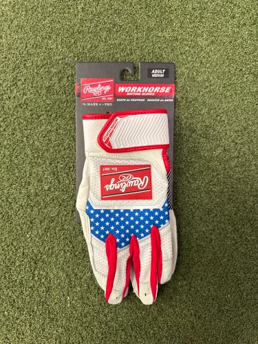 Medium Rawlings Workhorse Batting Gloves Red, White and Blue (New)