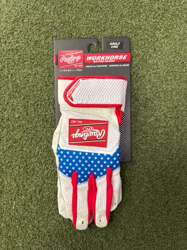 Large Rawlings Workhorse Batting Gloves Red, White and Blue (New)