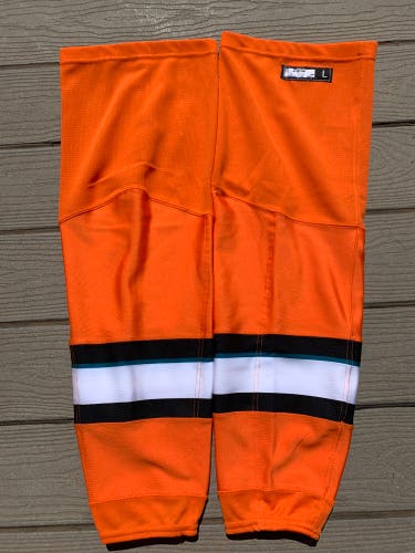 New San Jose Barracuda (AHL Sharks) CCM Large Orange Socks Made in Canada *Read Full Description*