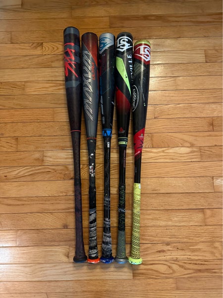 Bundle of 5 Used BBCOR -3 Bats (All between 34” and 32”)