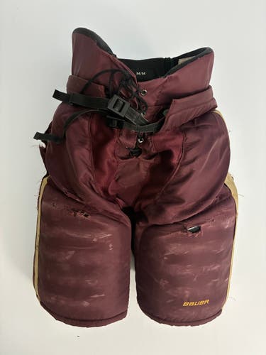 Used Senior Medium Bauer Custom Pro Stock Hockey Pants - Maroon/Gold