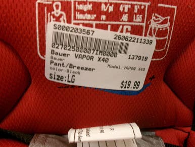 Used Bauer VAPOR X40 Junior Pant Black LG 11339-S000203567
