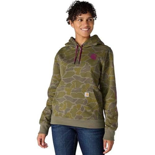 Carhartt Clarksburg Hoodie Women's Olive Camo Long Sleeve Relaxed Fit JAX1735