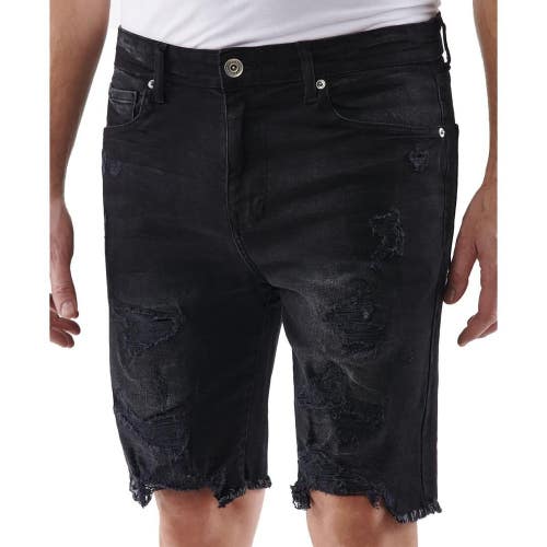 Lazer Comfort Flex Shorts Mens 38 Black Denim Cotton Slim Fit Frayed Hem UPS1151