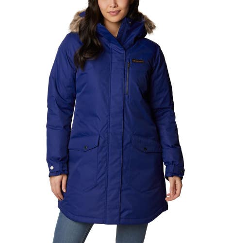 Columbia Suttle Mountain Parka Jacket Women's Small Blue Faux Fur Hooded UPS1301