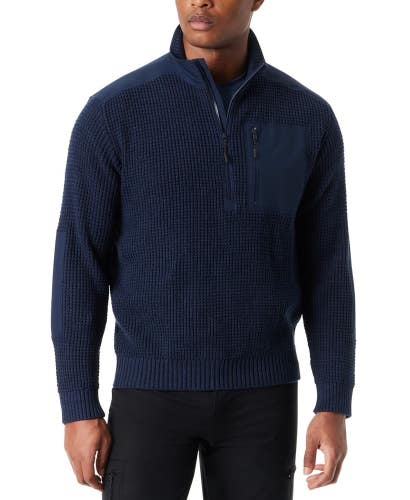 Bass Outdoor Sweater Men's Blue Cotton Regular Fit Quarter Zip Mock Neck UPS1292