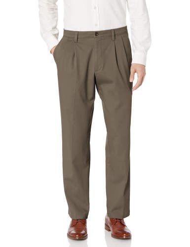 Dockers Signature Khakis Pants Mens 36-38 Dark Pebble Classic Fit Office UPS1016