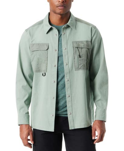Bass Outdoor Shirt Jacket Men S Lily Pad Relaxed Fit Snap Front Workwear UPS1265
