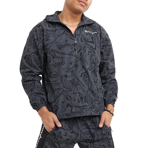 Champion Anorak Jacket Men's Small Liquid Marble Stealth Hooded 1/4 Zip UPS1156