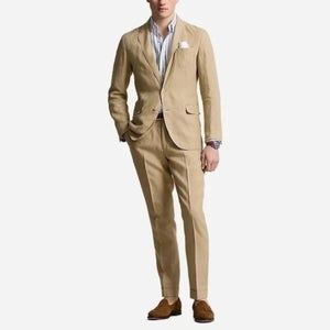 Ralph Lauren Blazer Jacket Men's 48R Beige Linen Modern Single-Breasted UPS1286