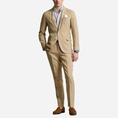 Ralph Lauren Blazer Jacket Men's 48R Beige Linen Modern Single-Breasted UPS1286