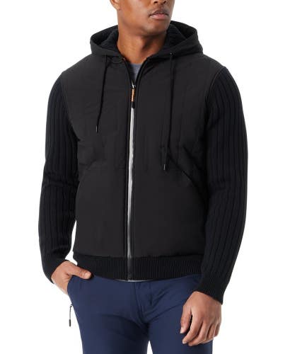 Bass Outdoor Mixed Media Hoodie Men's Small Black Long Sleeve Full Zip UPS1277
