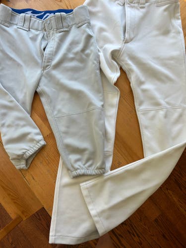 set of 2: White Long and Grey Shortie  Boys XL Youth Mizuno Game Pants (Used)