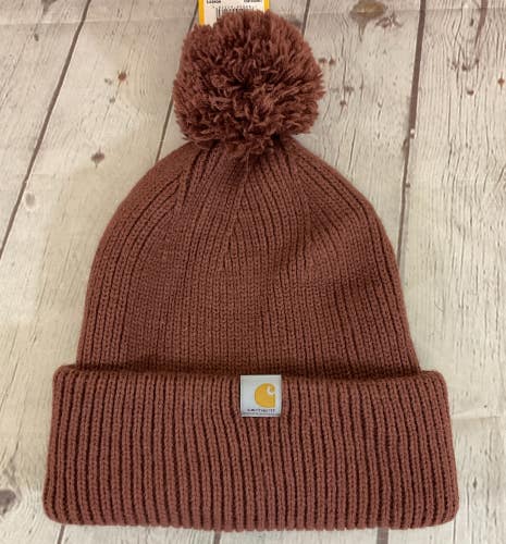 Carhartt AH6003-W Girl's Acrylic Knit Pom-Pom Cuffed Beanie Sable Brown One Size