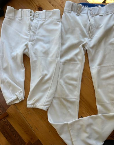 Set of 2: shortie and long White Boys Large Youth Mizuno Game Pants (Used)