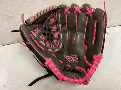 Used Franklin FP Pro Series 22321 RH Throw Fastpitch Gloves Black And Pink 12" 11855-S000206302