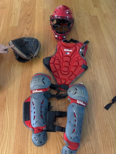 Red Wilson Catcher's Set (Used) with Rawlings Mitt
