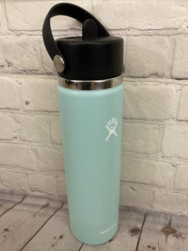 Hydro Flask 24 oz Insulated Bottle Wide Mouth Flex Straw Lid Handle Dew Green