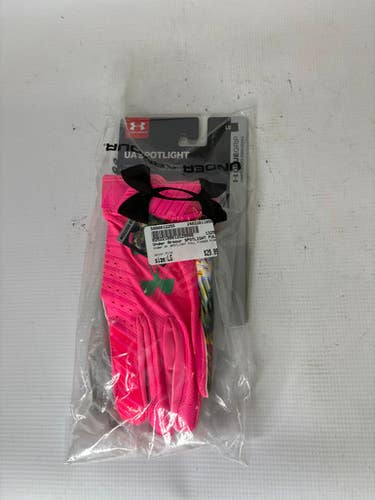 Used Under Armour Spotlight Full Finger Pink Lg Football Gloves 11850-s000012255