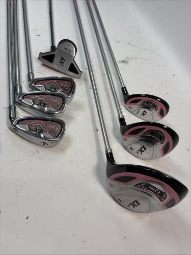 Lynx LX Jr Girls Golf Set w/ Bag, D, 3w, Hy, 7, 9, SW, Putter, Pink w/ Cover, RH