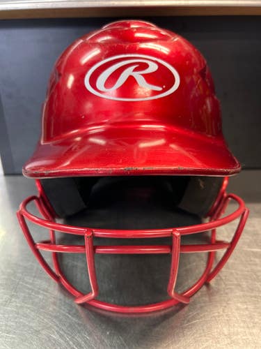 Used Rawlings Rcfh Batting Helmet W Mask Red Md 11868-s000059981